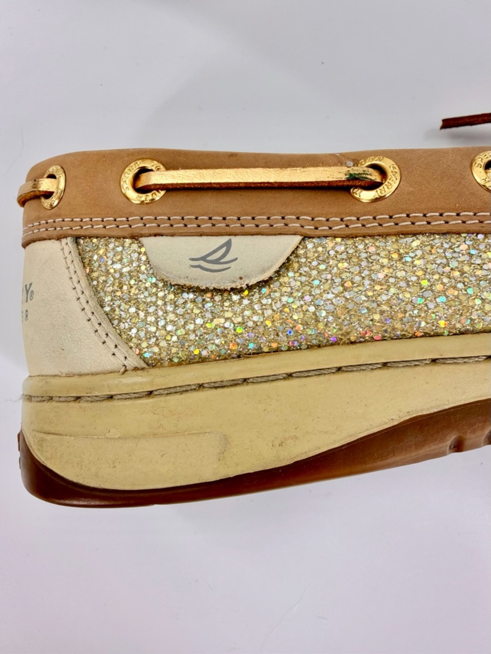 Sperry Top-Sider Loafers Women’s 6.5M Boat Shoes Tan Leather Glitter Accent - Picture 5 of 7